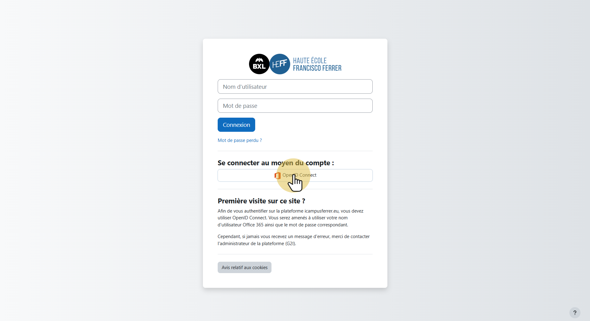 Page de connexion iCampus - Bouton OpenIDConnect
