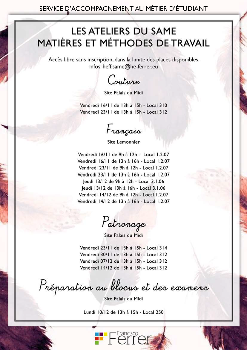 Ateliers du SAME : matières et méthodes de travail